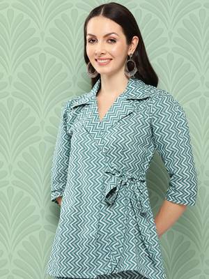 teal green chevron print wrap top trouser co ords 4