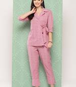 pink chevron print lapelled collar co ords