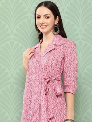 pink chevron print lapelled collar co ords 4