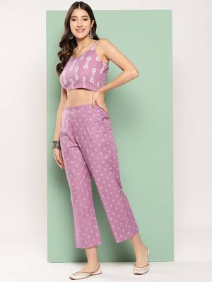  purple printed shrug and crop top trousers co ords 2