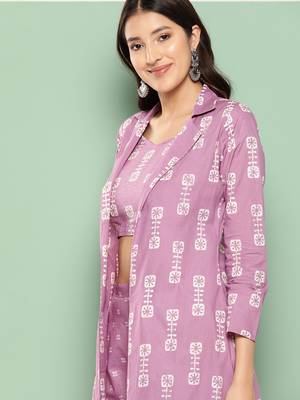  purple printed shrug and crop top trousers co ords 4