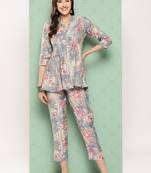  blue floral print a-line top trousers co ords