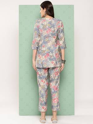  blue floral print a-line top trousers co ords 3