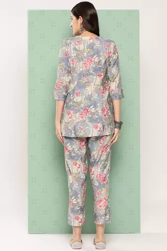  blue floral print a-line top trousers co ords