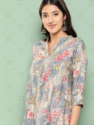  blue floral print a-line top trousers co ords 4