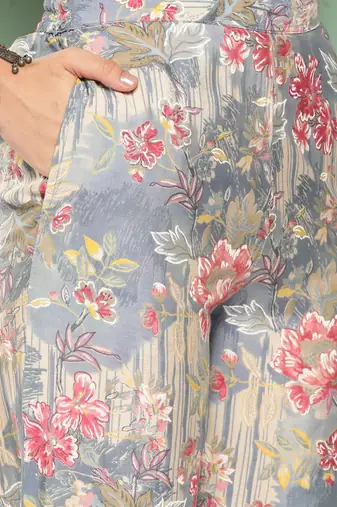  blue floral print a-line top trousers co ords