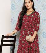  maroon floral fit and flare dress