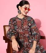  rust digital print fit and flare tiered dress