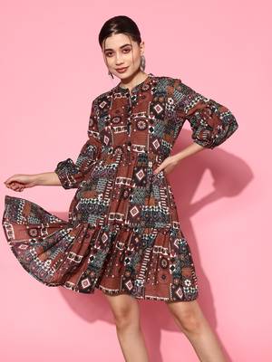 rust digital print fit and flare tiered dress 2