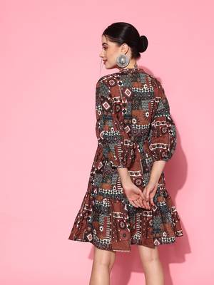  rust digital print fit and flare tiered dress 4