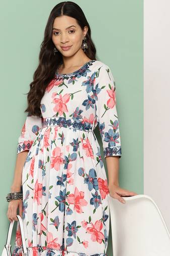 Yufta women white comes with a belt fit and flare dress