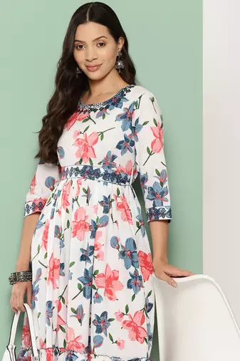 Yufta women white comes with a belt fit and flare dress