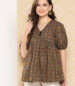 Yufta women brown geometric a-line alia-cut top