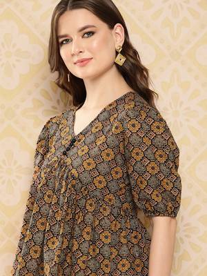 Yufta women brown geometric a-line alia-cut top 4