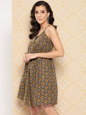  brown alia-cut strappy a-line dress 2