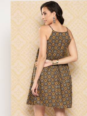  brown alia-cut strappy a-line dress 3
