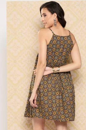  brown alia-cut strappy a-line dress