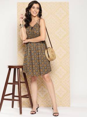  brown alia-cut strappy a-line dress 5