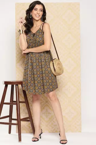  brown alia-cut strappy a-line dress