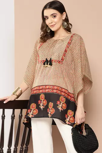 Yufta women black and beige striped kaftan top