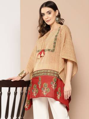  red and beige striped kaftan top 1