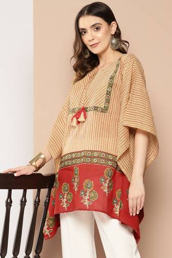  red and beige striped kaftan top