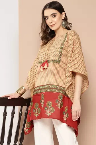  red and beige striped kaftan top