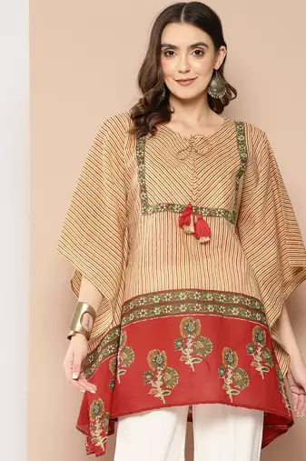  red and beige striped kaftan top