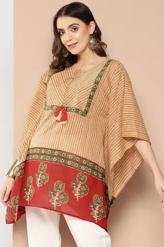  red and beige striped kaftan top