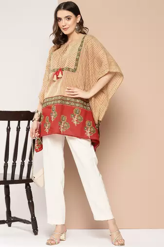  red and beige striped kaftan top