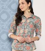 green cotton floral printed shirt