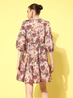  brown floral fit and flare tiered dress 3