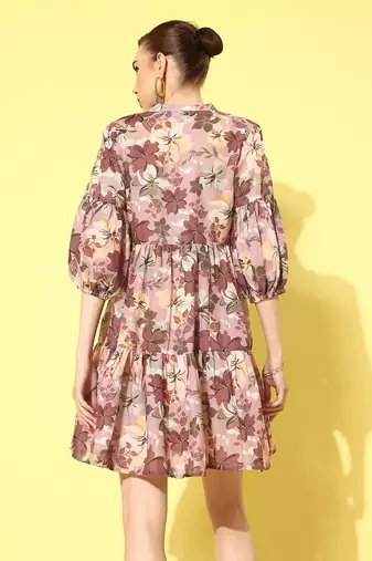  brown floral fit and flare tiered dress