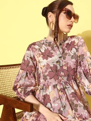  brown floral fit and flare tiered dress 4