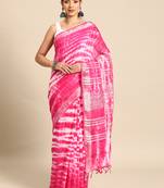 Pink hand tie & dyed cotton linen saree