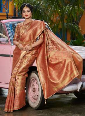 Sangam prints gold & red kanjivaram silk woven work traditional tassels saree 1
