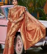 Sangam prints gold & red kanjivaram silk woven work traditional tassels saree