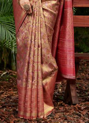 Sangam prints gold & pink kanjivaram silk woven work traditional tassels saree 2