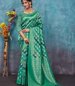 Sangam Prints Sea Green & Blue Banarasi silk blend Rich Pallu silk Traditional Tassels Saree