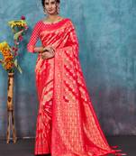 Sangam Prints Pink Banarasi silk blend Rich Pallu silk Traditional Tassels Saree