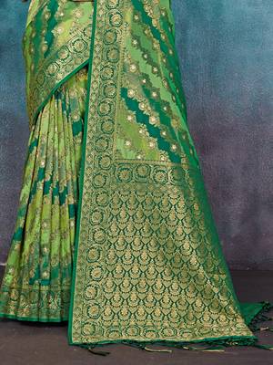 Sangam Prints Green Banarasi silk blend Rich Pallu silk Traditional Tassels Saree 2