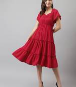Keri perry women's red rayon solid tiered western dress