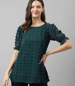 Keri perry women's teal blue dobby georgette woven straight western top