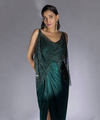 Bottle green dress set 4