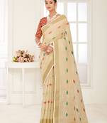 Sangam Prints Cream Banarasi Silk Woven Work Traditional Tassels Saree