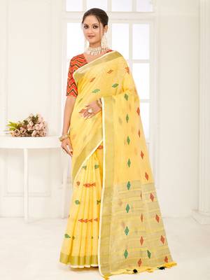 Sangam Prints Yellow Banarasi Silk Woven Work Traditional Tassels Saree 1