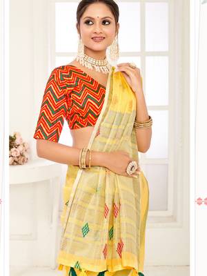 Sangam Prints Yellow Banarasi Silk Woven Work Traditional Tassels Saree 2