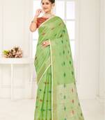 Sangam Prints Light Green Banarasi Silk Woven Work Traditional Tassels Saree