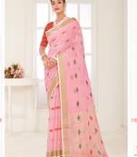 Sangam Prints Pink Banarasi Silk Woven Work Traditional Tassels Saree