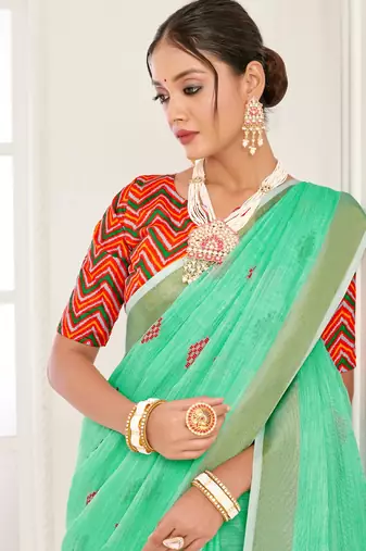 Sangam Prints Sea Green Banarasi Silk Woven Work Traditional Tassels Saree